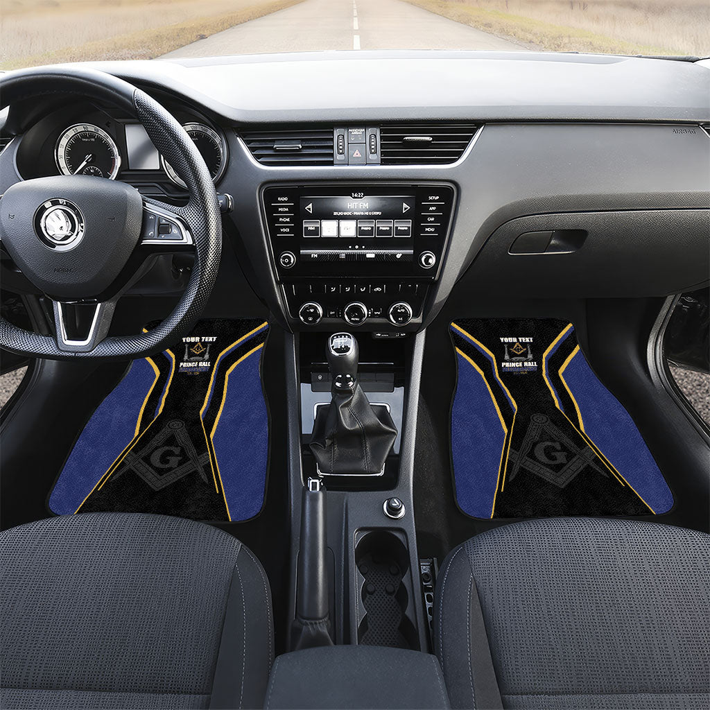 Personalized Prince Hall Freemasonry Car Mats Royal Blue Gold Masonic Geometric Legacy Graphic