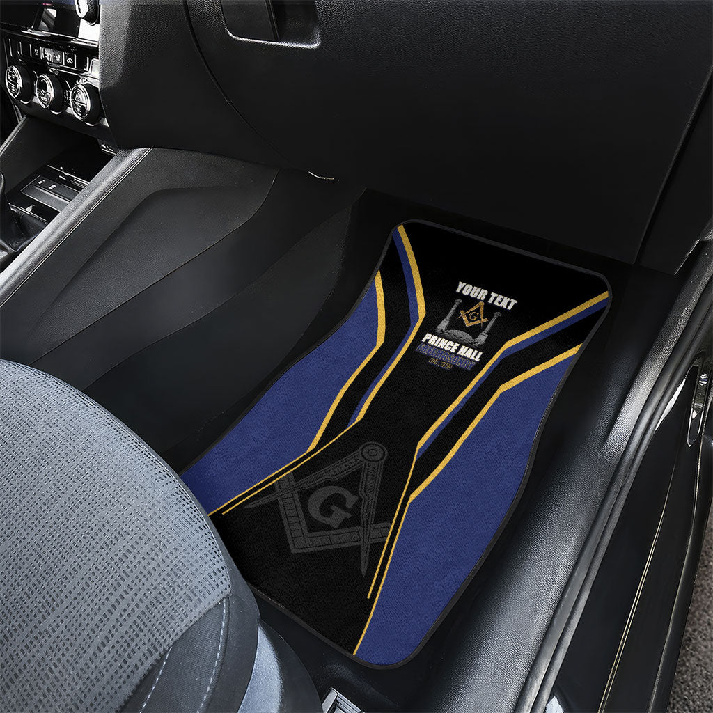 Personalized Prince Hall Freemasonry Car Mats Royal Blue Gold Masonic Geometric Legacy Graphic