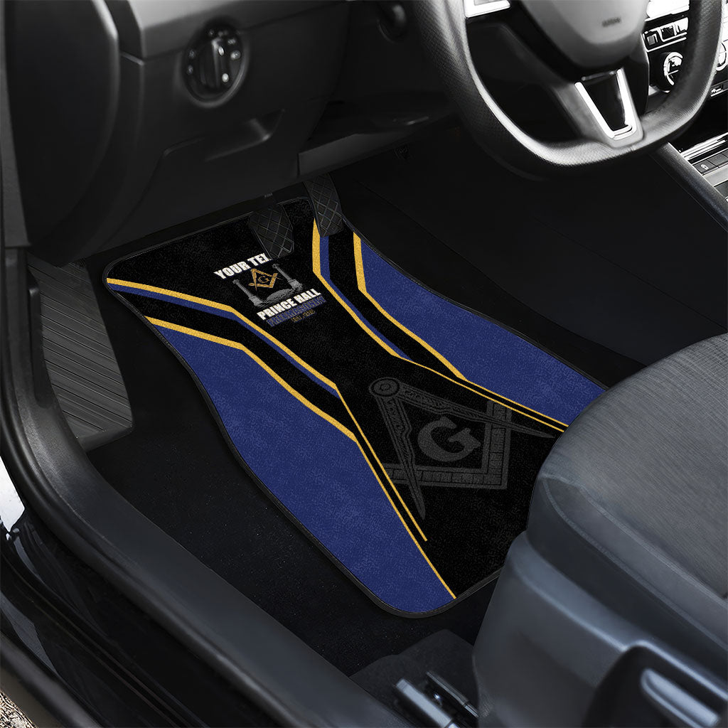 Personalized Prince Hall Freemasonry Car Mats Royal Blue Gold Masonic Geometric Legacy Graphic