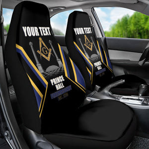 Personalized Prince Hall Freemasonry Car Seat Cover Royal Blue Gold Masonic Geometric Legacy Graphic
