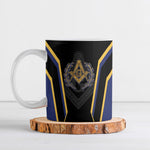 Personalized Prince Hall Freemasonry Ceramic Mug Royal Blue Gold Masonic Geometric Legacy Graphic