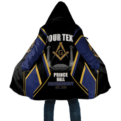 Personalized Prince Hall Freemasonry Cloak Royal Blue Gold Masonic Geometric Legacy Graphic