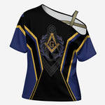 Personalized Prince Hall Freemasonry Cross Shoulder Shirt Royal Blue Gold Masonic Geometric Legacy Graphic