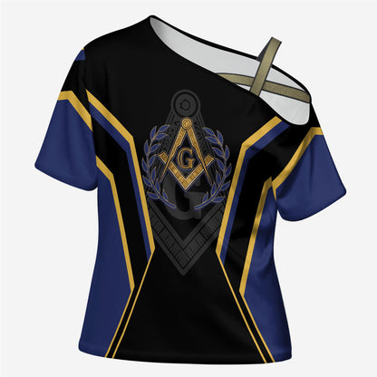 Personalized Prince Hall Freemasonry Cross Shoulder Shirt Royal Blue Gold Masonic Geometric Legacy Graphic