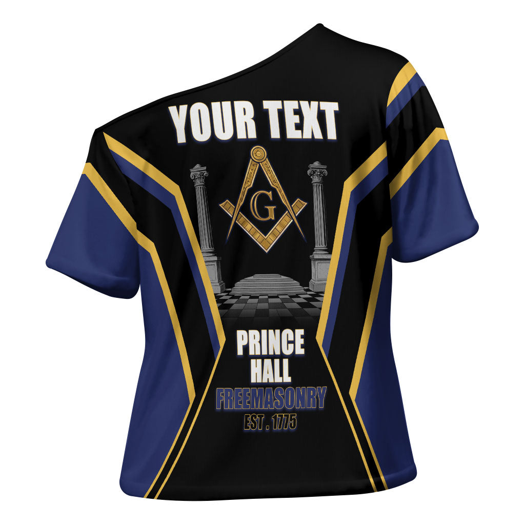 Personalized Prince Hall Freemasonry Cross Shoulder Shirt Royal Blue Gold Masonic Geometric Legacy Graphic