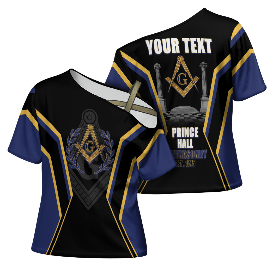 Personalized Prince Hall Freemasonry Cross Shoulder Shirt Royal Blue Gold Masonic Geometric Legacy Graphic
