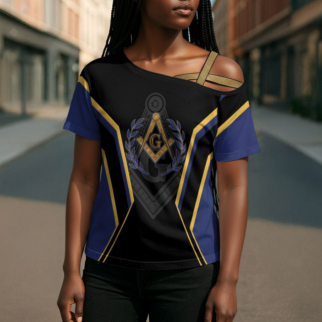 Personalized Prince Hall Freemasonry Cross Shoulder Shirt Royal Blue Gold Masonic Geometric Legacy Graphic