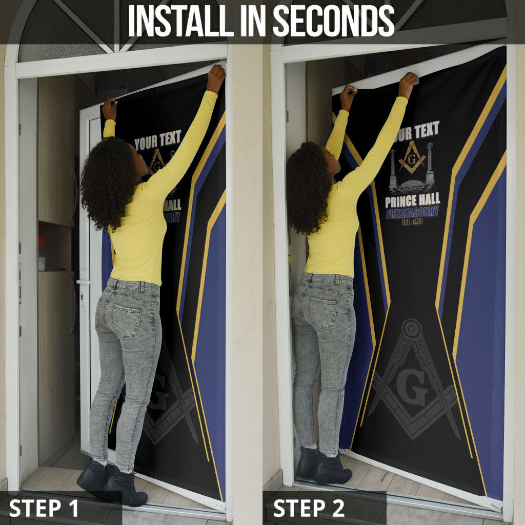 Personalized Prince Hall Freemasonry Door Cover Royal Blue Gold Masonic Geometric Legacy Graphic
