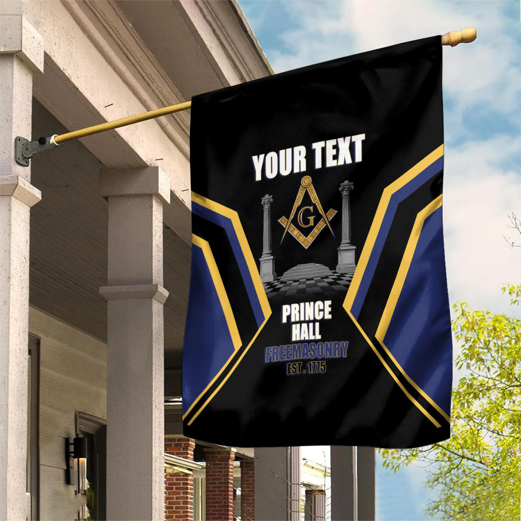 Personalized Prince Hall Freemasonry Garden Flag Royal Blue Gold Masonic Geometric Legacy Graphic
