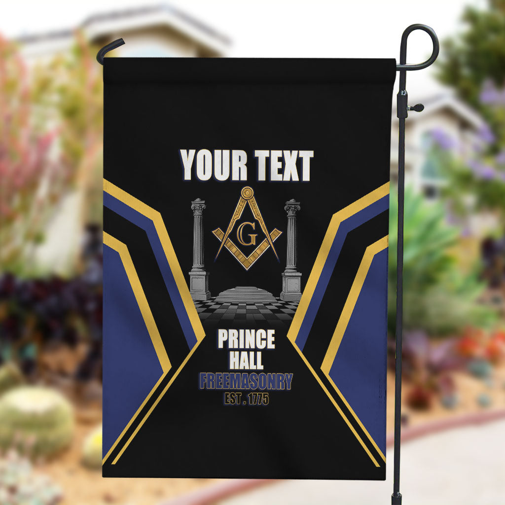 Personalized Prince Hall Freemasonry Garden Flag Royal Blue Gold Masonic Geometric Legacy Graphic