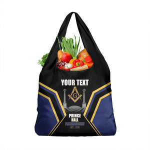Personalized Prince Hall Freemasonry Grocery Bag Royal Blue Gold Masonic Geometric Legacy Graphic