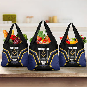 Personalized Prince Hall Freemasonry Grocery Bag Royal Blue Gold Masonic Geometric Legacy Graphic