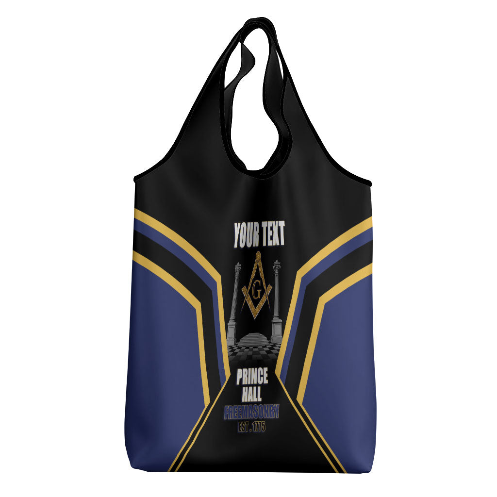 Personalized Prince Hall Freemasonry Grocery Bag Royal Blue Gold Masonic Geometric Legacy Graphic
