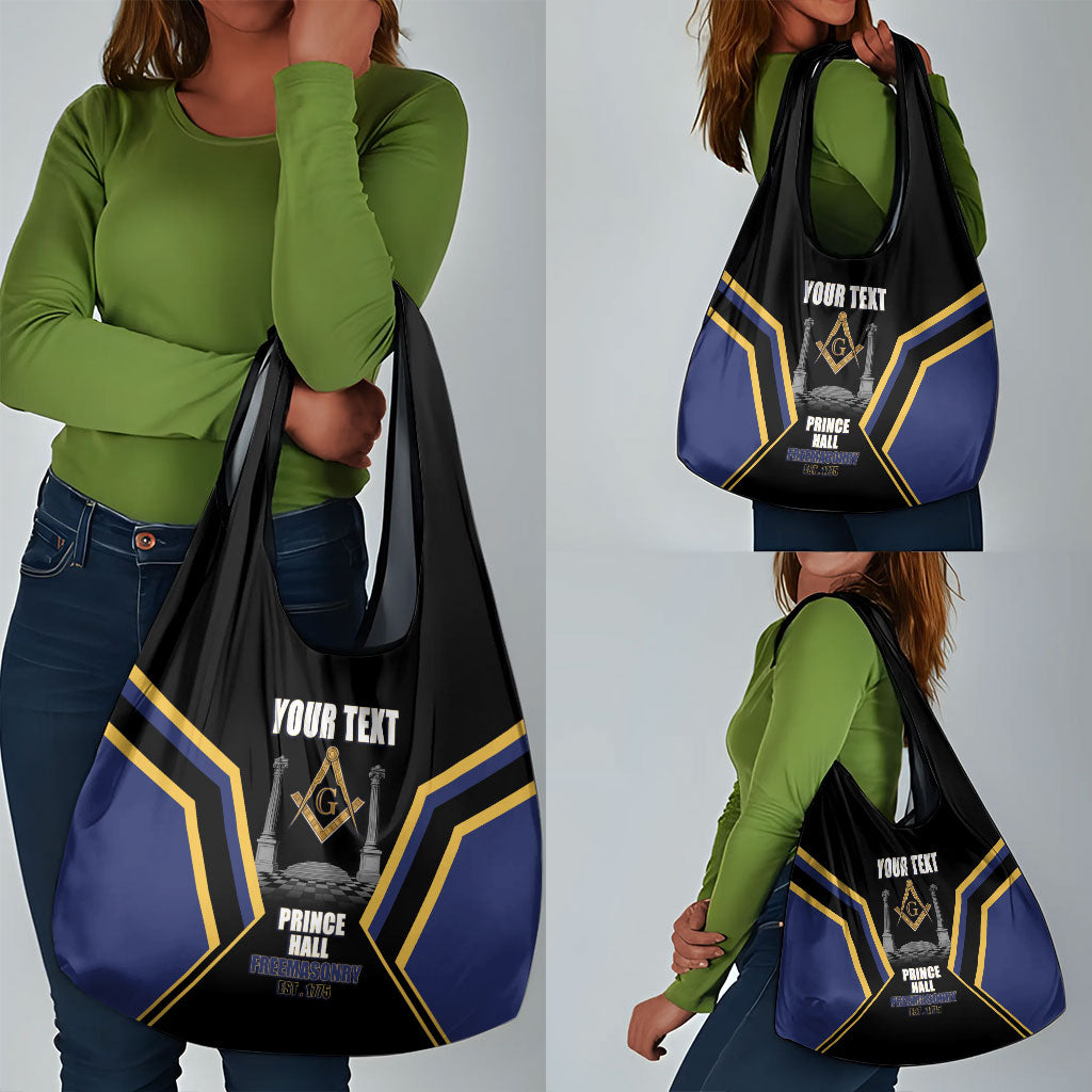 Personalized Prince Hall Freemasonry Grocery Bag Royal Blue Gold Masonic Geometric Legacy Graphic