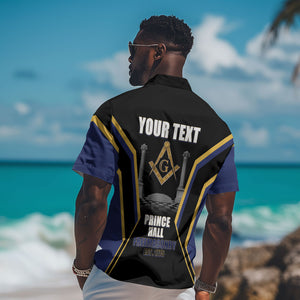 Personalized Prince Hall Freemasonry Hawaiian Shirt Royal Blue Gold Masonic Geometric Legacy Graphic