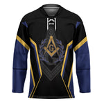 Personalized Prince Hall Freemasonry Hockey Jersey Royal Blue Gold Masonic Geometric Legacy Graphic