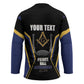 Personalized Prince Hall Freemasonry Hockey Jersey Royal Blue Gold Masonic Geometric Legacy Graphic