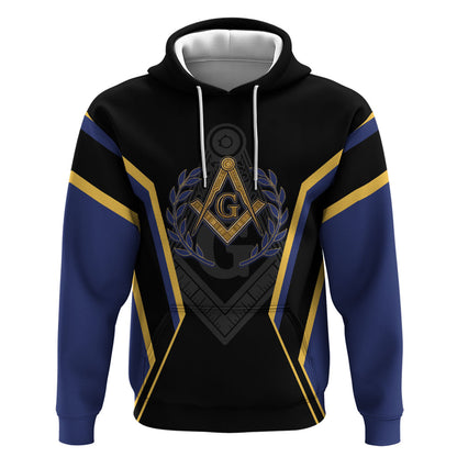 Personalized Prince Hall Freemasonry Hoodie Royal Blue Gold Masonic Geometric Legacy Graphic