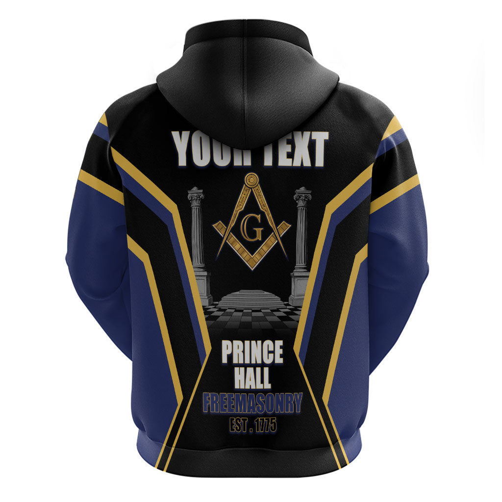 Personalized Prince Hall Freemasonry Hoodie Royal Blue Gold Masonic Geometric Legacy Graphic