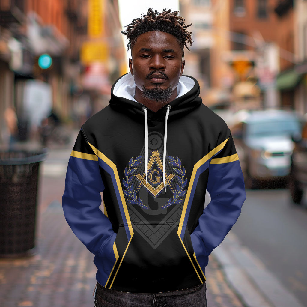 Personalized Prince Hall Freemasonry Hoodie Royal Blue Gold Masonic Geometric Legacy Graphic