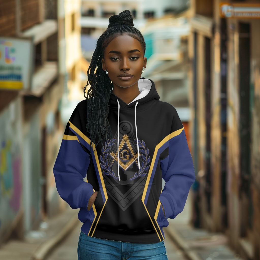 Personalized Prince Hall Freemasonry Hoodie Royal Blue Gold Masonic Geometric Legacy Graphic