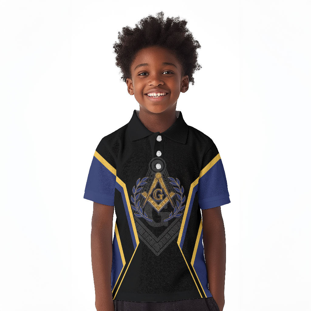 Personalized Prince Hall Freemasonry Kid Polo Shirt Royal Blue Gold Masonic Geometric Legacy Graphic