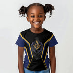 Personalized Prince Hall Freemasonry Kid T shirt Royal Blue Gold Masonic Geometric Legacy Graphic