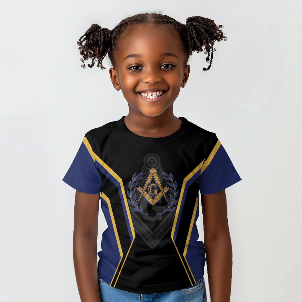 Personalized Prince Hall Freemasonry Kid T shirt Royal Blue Gold Masonic Geometric Legacy Graphic