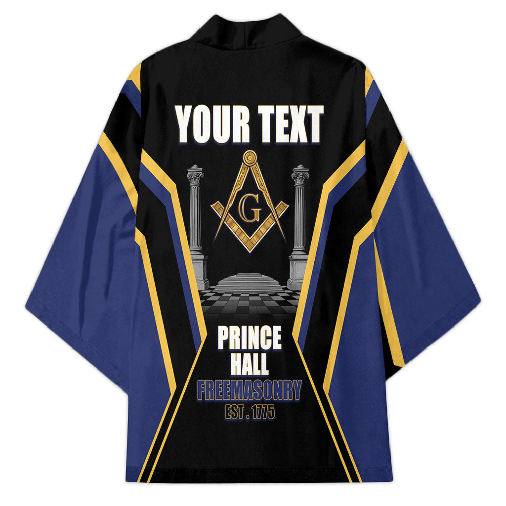 Personalized Prince Hall Freemasonry Kimono Royal Blue Gold Masonic Geometric Legacy Graphic