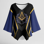 Personalized Prince Hall Freemasonry Kimono Sleeve Blouse Royal Blue Gold Masonic Geometric Legacy Graphic