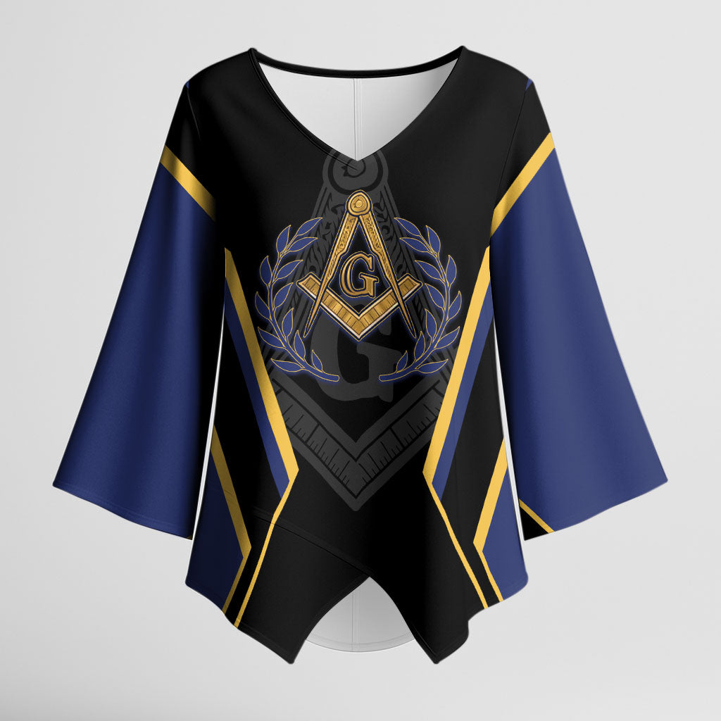Personalized Prince Hall Freemasonry Kimono Sleeve Blouse Royal Blue Gold Masonic Geometric Legacy Graphic