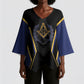Personalized Prince Hall Freemasonry Kimono Sleeve Blouse Royal Blue Gold Masonic Geometric Legacy Graphic