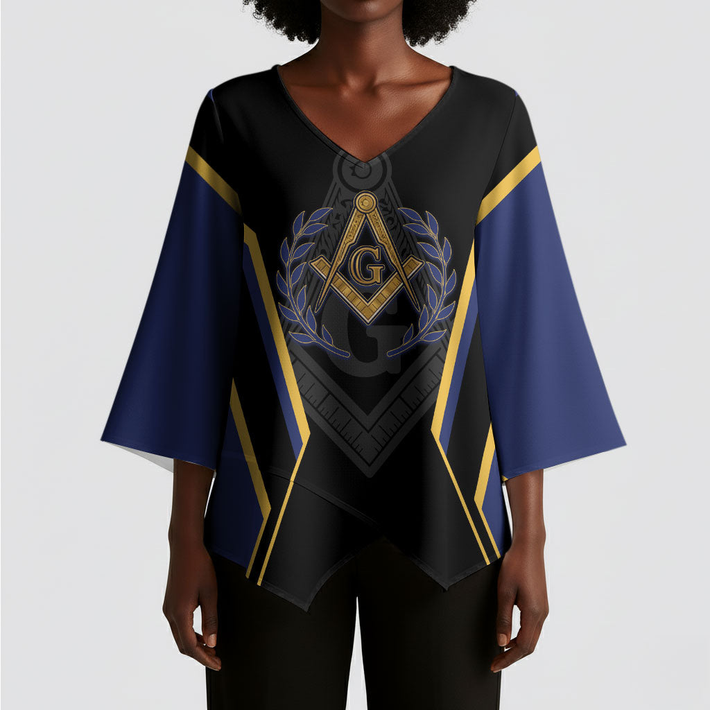 Personalized Prince Hall Freemasonry Kimono Sleeve Blouse Royal Blue Gold Masonic Geometric Legacy Graphic