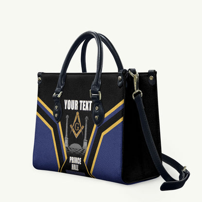 Personalized Prince Hall Freemasonry Leather Bag Royal Blue Gold Masonic Geometric Legacy Graphic