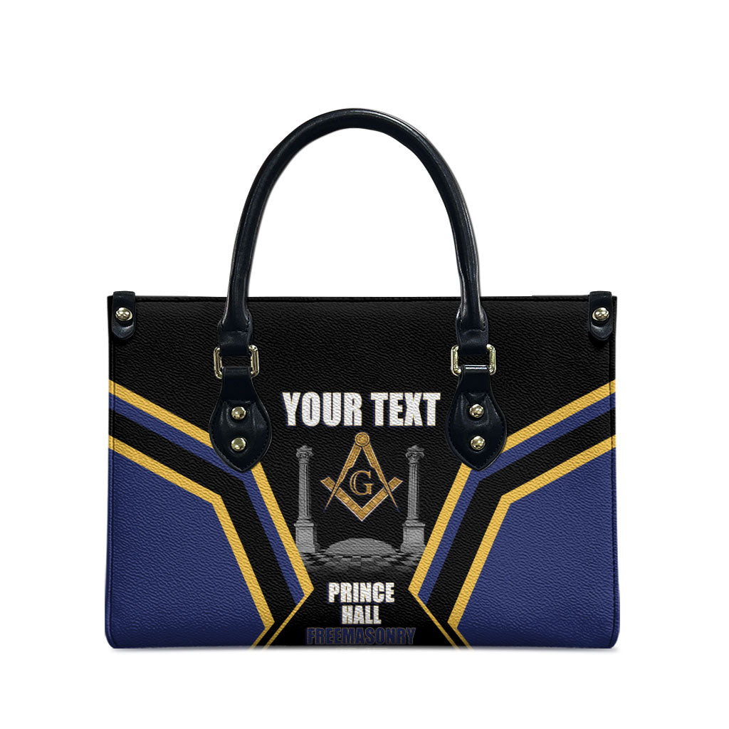 Personalized Prince Hall Freemasonry Leather Bag Royal Blue Gold Masonic Geometric Legacy Graphic