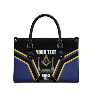 Personalized Prince Hall Freemasonry Leather Bag Royal Blue Gold Masonic Geometric Legacy Graphic