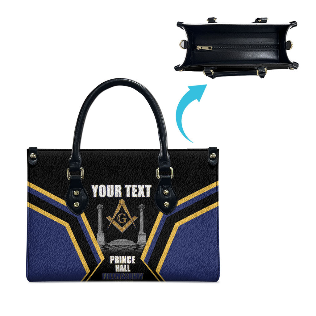 Personalized Prince Hall Freemasonry Leather Bag Royal Blue Gold Masonic Geometric Legacy Graphic