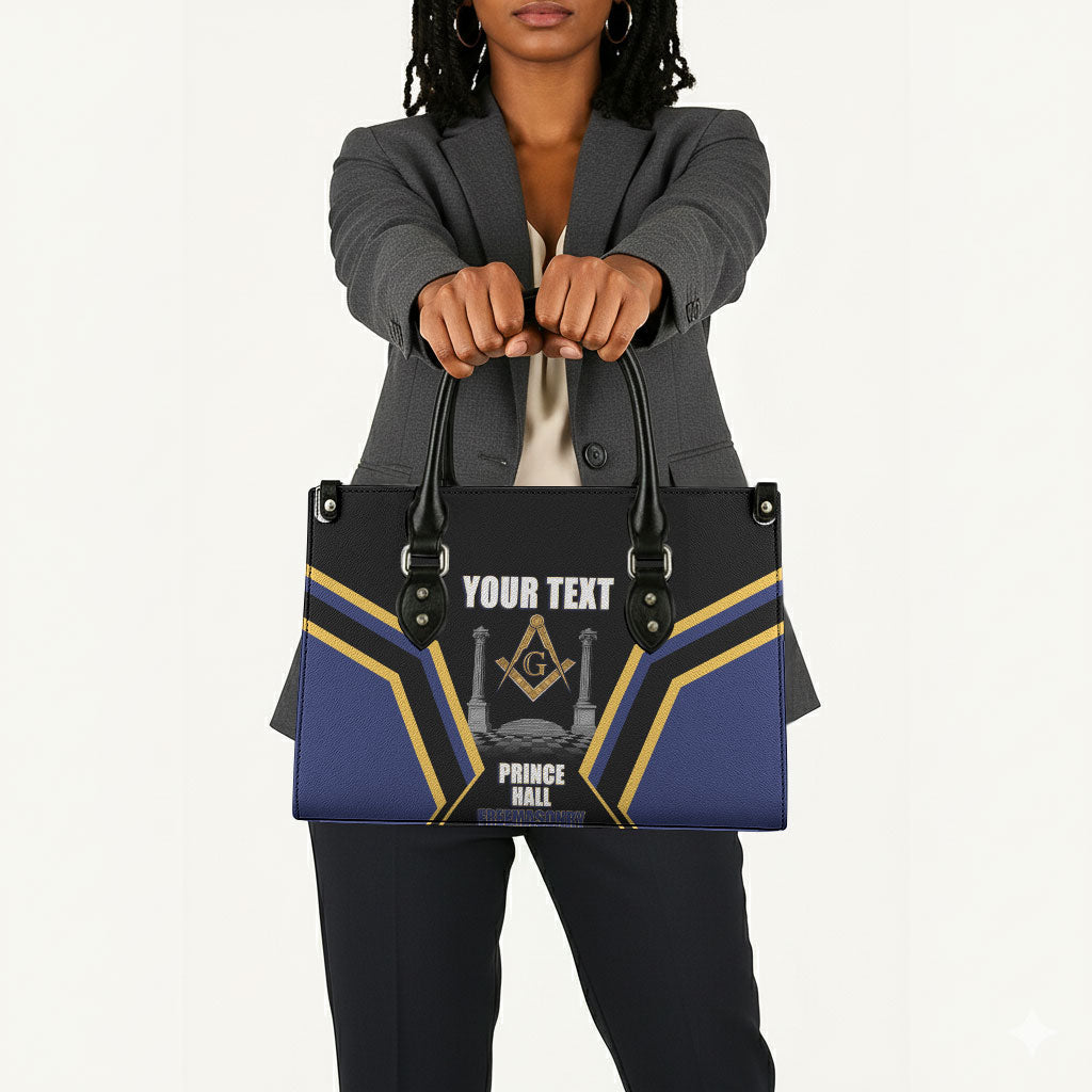 Personalized Prince Hall Freemasonry Leather Bag Royal Blue Gold Masonic Geometric Legacy Graphic