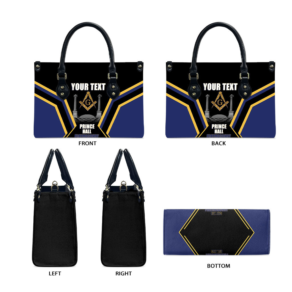 Personalized Prince Hall Freemasonry Leather Bag Royal Blue Gold Masonic Geometric Legacy Graphic