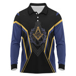 Personalized Prince Hall Freemasonry Long Sleeve Polo Shirt Royal Blue Gold Masonic Geometric Legacy Graphic