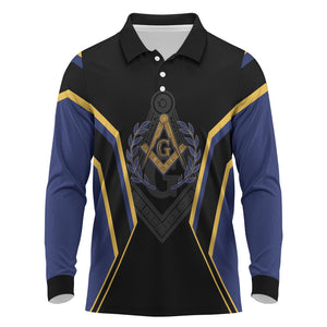 Personalized Prince Hall Freemasonry Long Sleeve Polo Shirt Royal Blue Gold Masonic Geometric Legacy Graphic