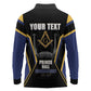 Personalized Prince Hall Freemasonry Long Sleeve Polo Shirt Royal Blue Gold Masonic Geometric Legacy Graphic