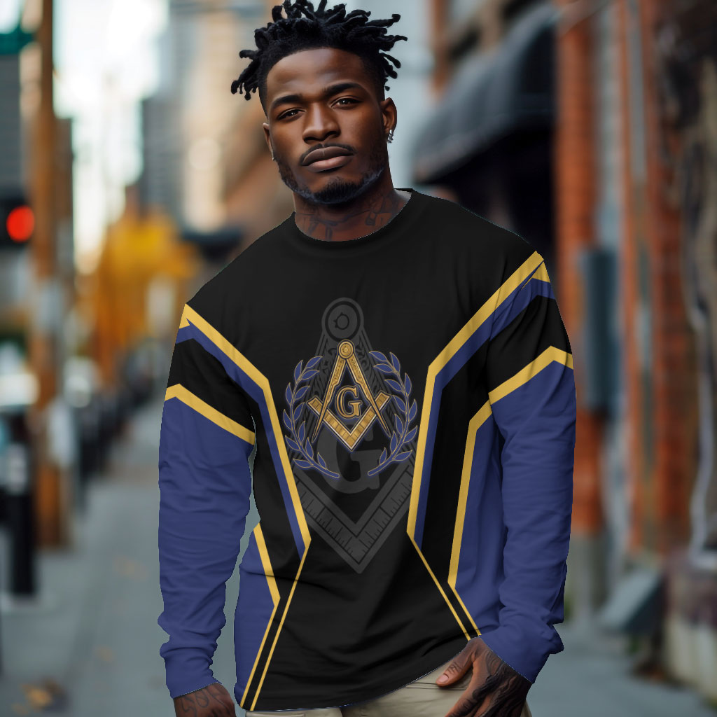 Personalized Prince Hall Freemasonry Long Sleeve Shirt Royal Blue Gold Masonic Geometric Legacy Graphic