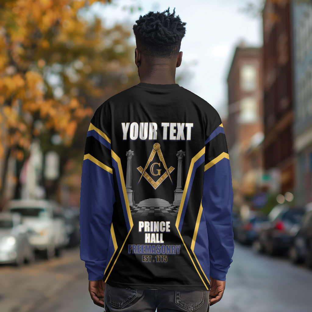 Personalized Prince Hall Freemasonry Long Sleeve Shirt Royal Blue Gold Masonic Geometric Legacy Graphic