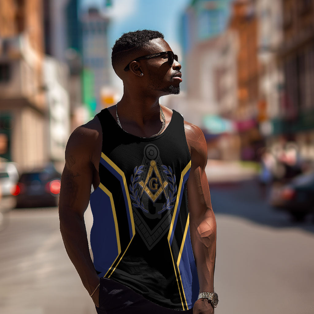 Personalized Prince Hall Freemasonry Men Tank Top Royal Blue Gold Masonic Geometric Legacy Graphic