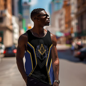 Personalized Prince Hall Freemasonry Men Tank Top Royal Blue Gold Masonic Geometric Legacy Graphic