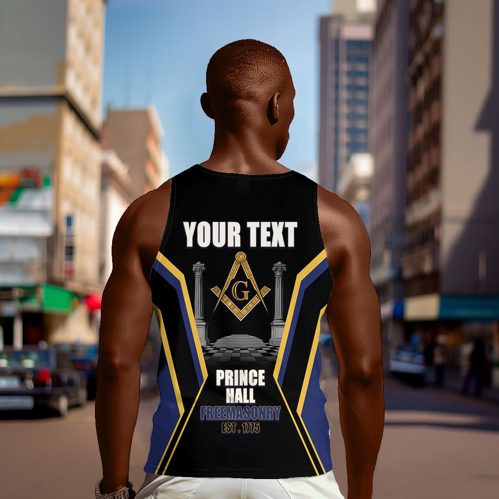 Personalized Prince Hall Freemasonry Men Tank Top Royal Blue Gold Masonic Geometric Legacy Graphic