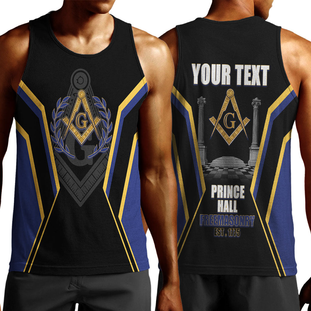 Personalized Prince Hall Freemasonry Men Tank Top Royal Blue Gold Masonic Geometric Legacy Graphic