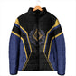 Personalized Prince Hall Freemasonry Padded Jacket Royal Blue Gold Masonic Geometric Legacy Graphic