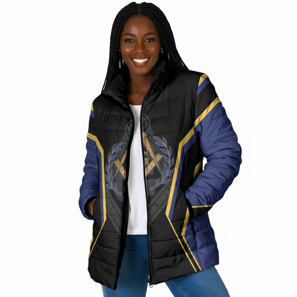 Personalized Prince Hall Freemasonry Padded Jacket Royal Blue Gold Masonic Geometric Legacy Graphic